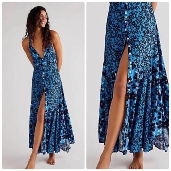 Free People Dewberry Printed Floral Sweetheart Maxi NWT Size Small - Picture 1 of 10
